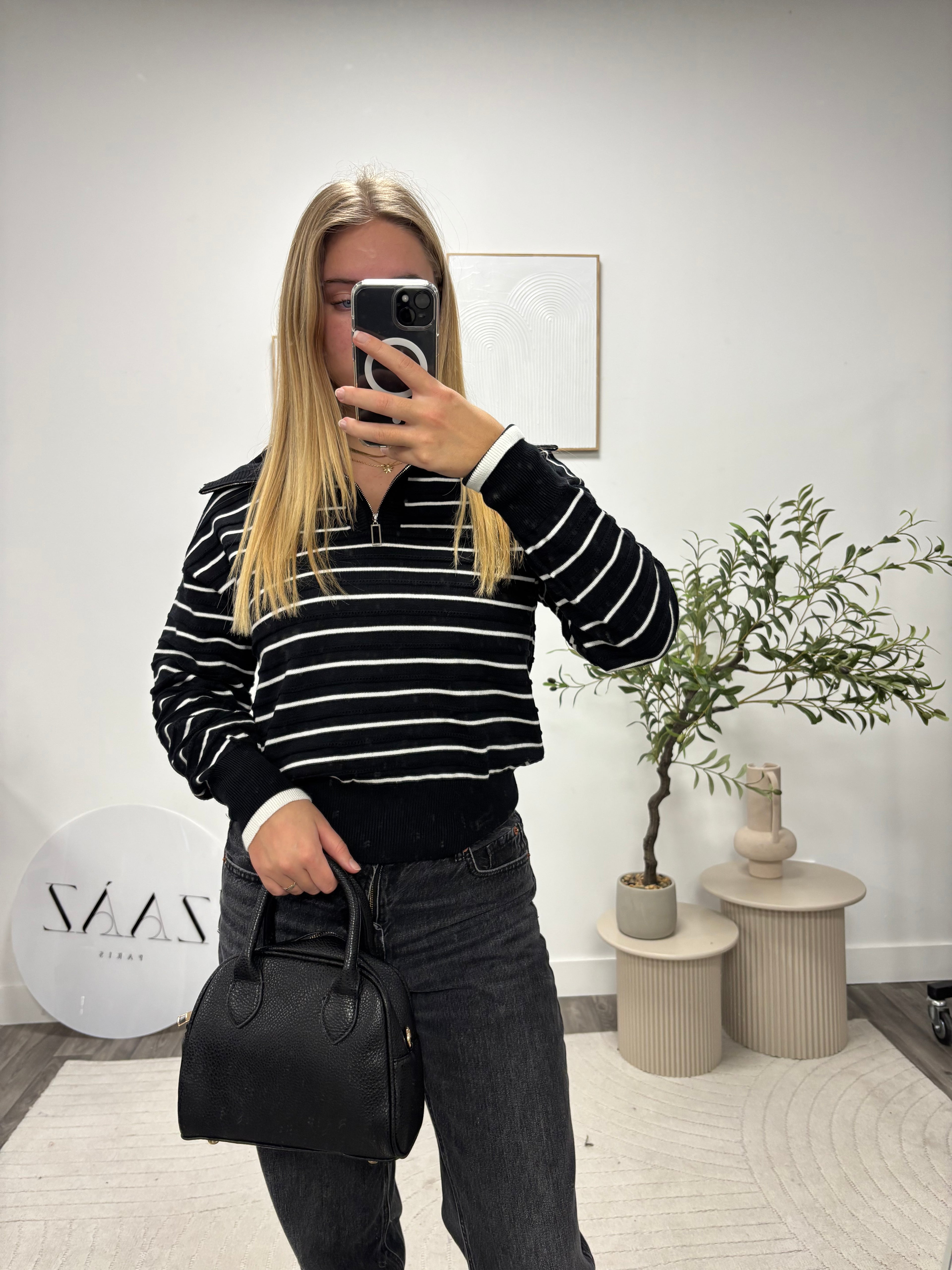 PULL RAYÉ À COL YEM12