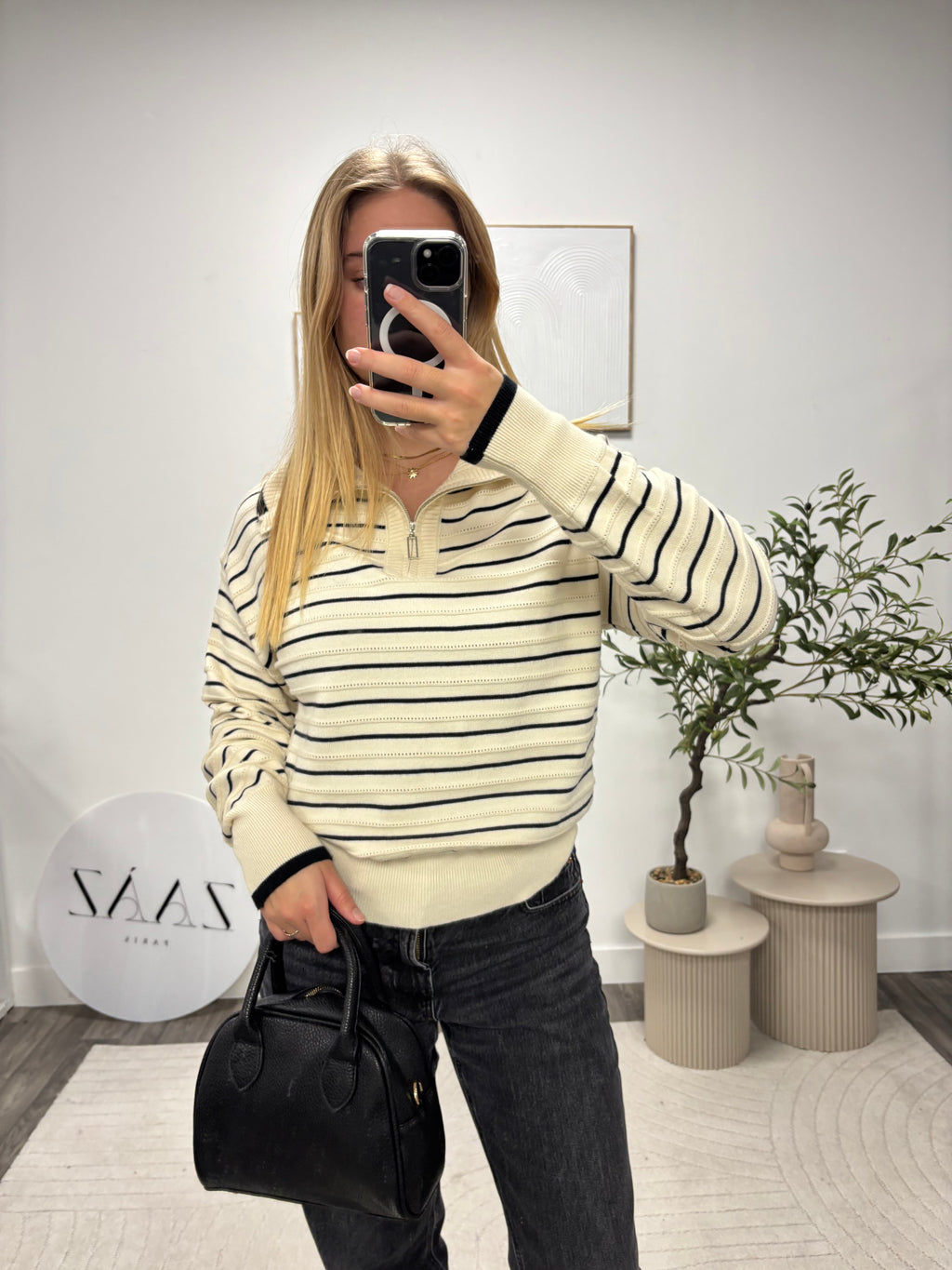 PULL RAYÉ À COL YEM12